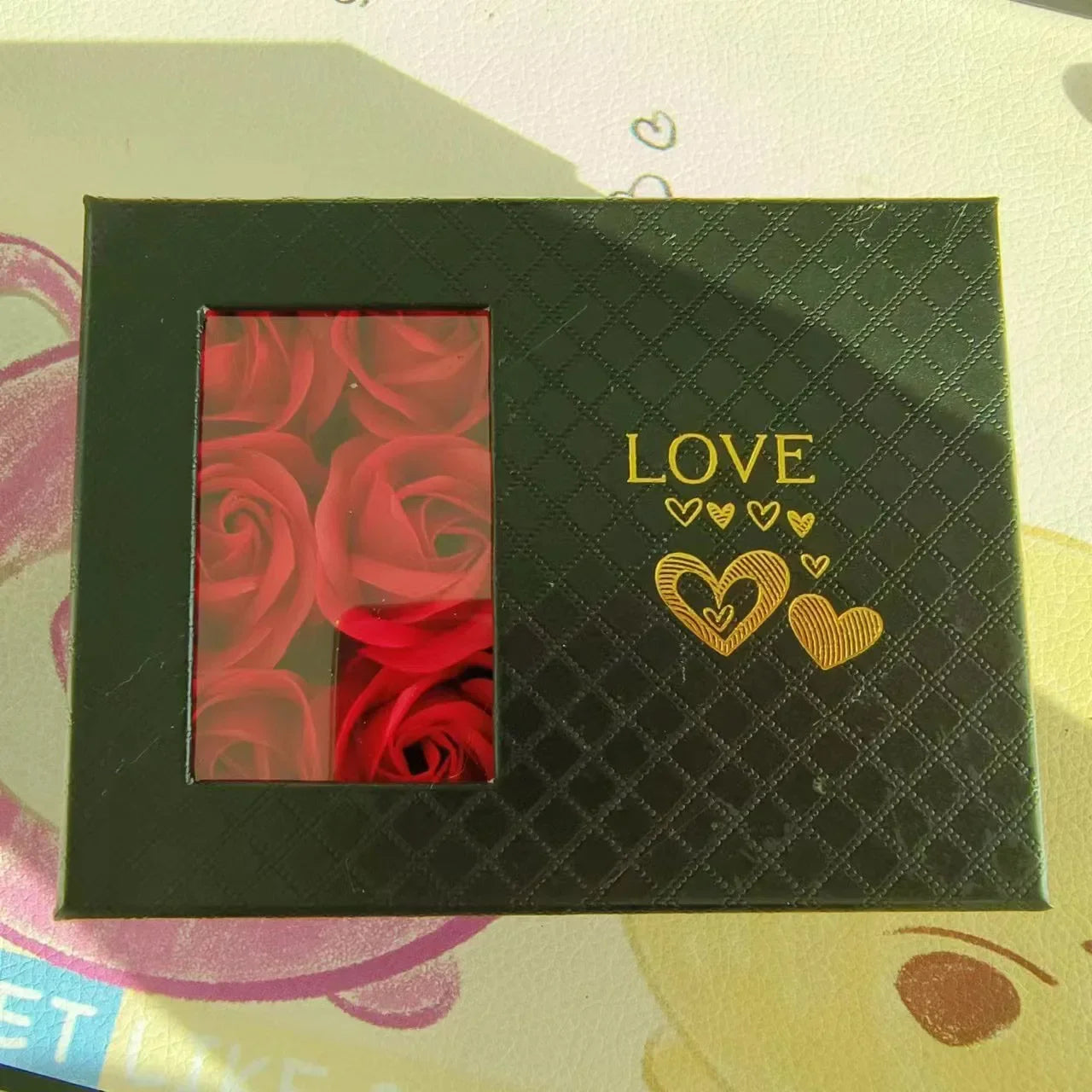 Window Opening Jewelry Box - Romantic 6 Rose Pendants, Ring & Bracelet Gift Packaging for Valentine's Day, Eternal Flower Design