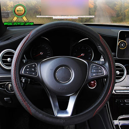 Universal Non-Slip Steering Wheel Cover – Embossed Leather Car Styling Accessory for Improved Grip