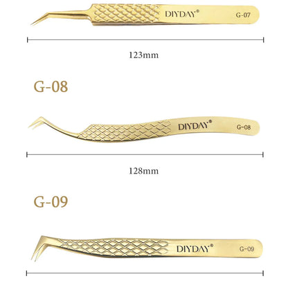 DIYDAY Anti-Slip Eyelash Tweezers — Stainless Steel Precision Fiber Tip for Eyelash Extensions & Makeup Tools