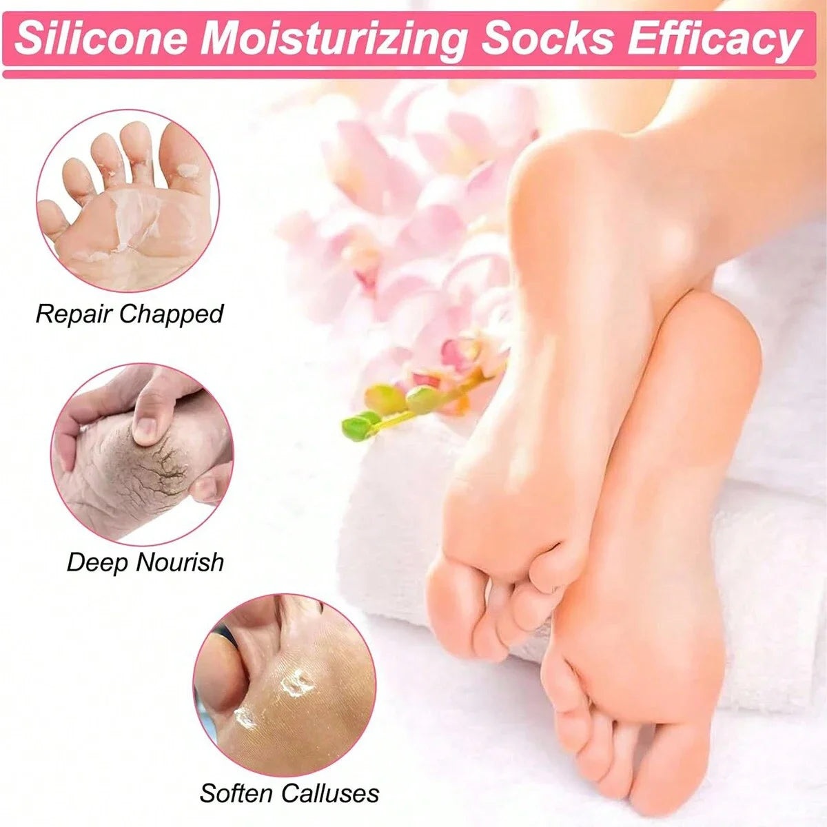 2PCS Silicone Foot Care Socks – Moisturizing, Softening Dry & Cracked Heels for Men & Women