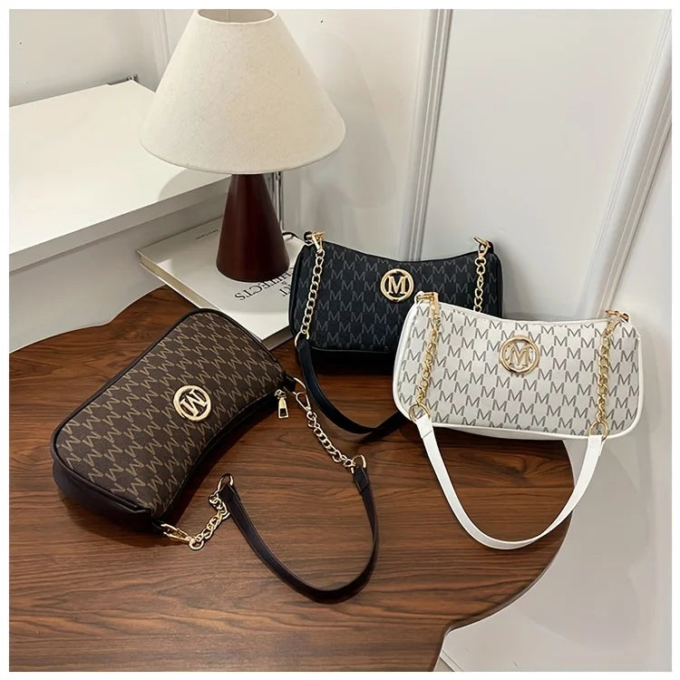 Vintage Letter Print Teenager Underarm Bag – Small Square Crossbody Handbag with Chain & Adjustable Strap