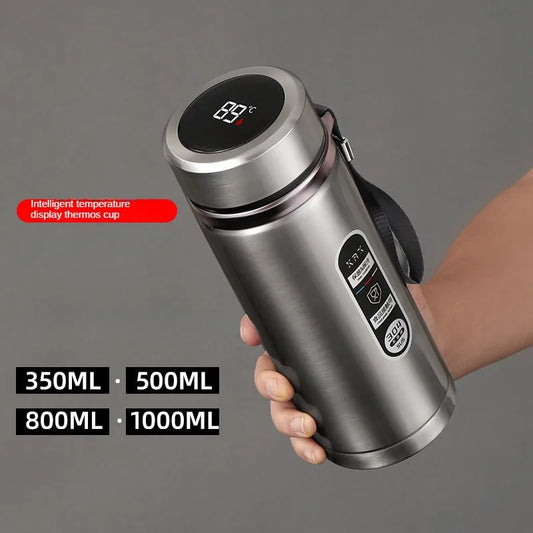800ml-1L Stainless Steel Thermos Bottle — 304 Vacuum Tea Bottle with LED Temperature Display, Portable Drinking Cup