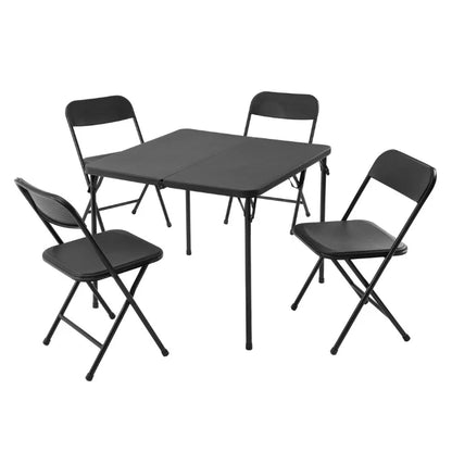 Mainstays 5-Piece Folding Table and Chair Set – Black Resin Card Table with 4 Foldable Chairs