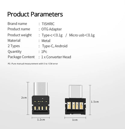 1-10PCS OTG Micro USB to Type-C Adapter – USB-C Male to USB 2.0 Female Data Connector for MacBook, Samsung, Xiaomi, Huawei, Android Phones