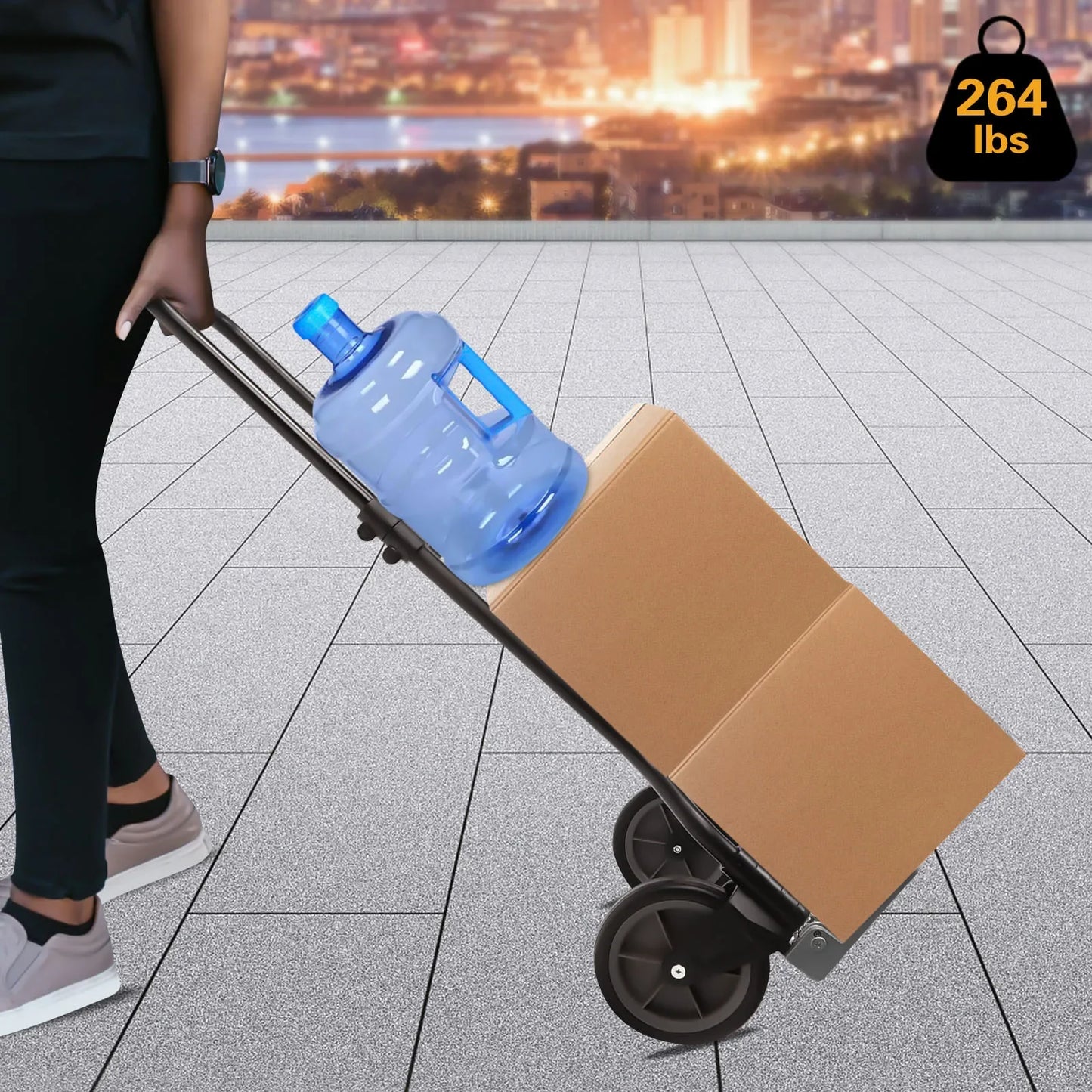 Folding Hand Truck & Dolly — Adjustable Height Aluminum Portable Cart with Anti-Slip Wheels, 264lb Capacity