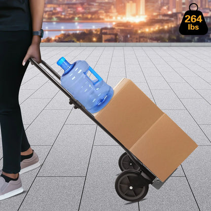 Folding Hand Truck & Dolly — Adjustable Height Aluminum Portable Cart with Anti-Slip Wheels, 264lb Capacity