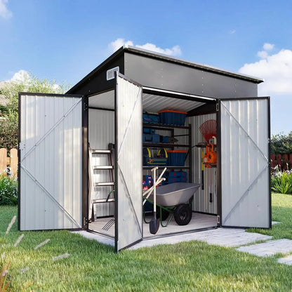 11.5'x7.5' Outdoor Metal Storage Shed – Triple Lockable Door with Sloping Roof for Tools & Bicycles