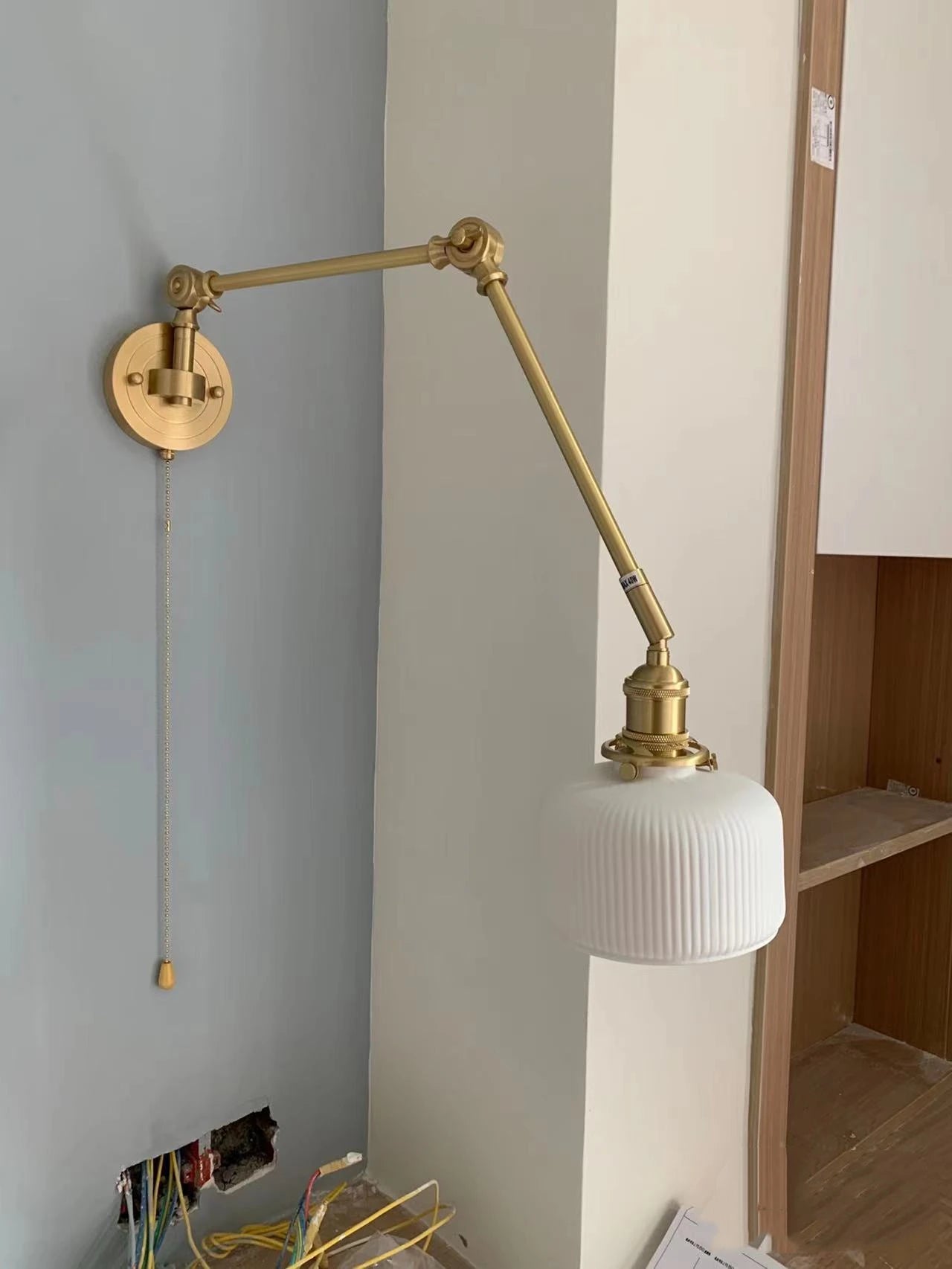 IWHD 2022 Ceramic Copper LED Wall Lamp — Adjustable Swinging Long Arm Light for Bedroom & Living Room