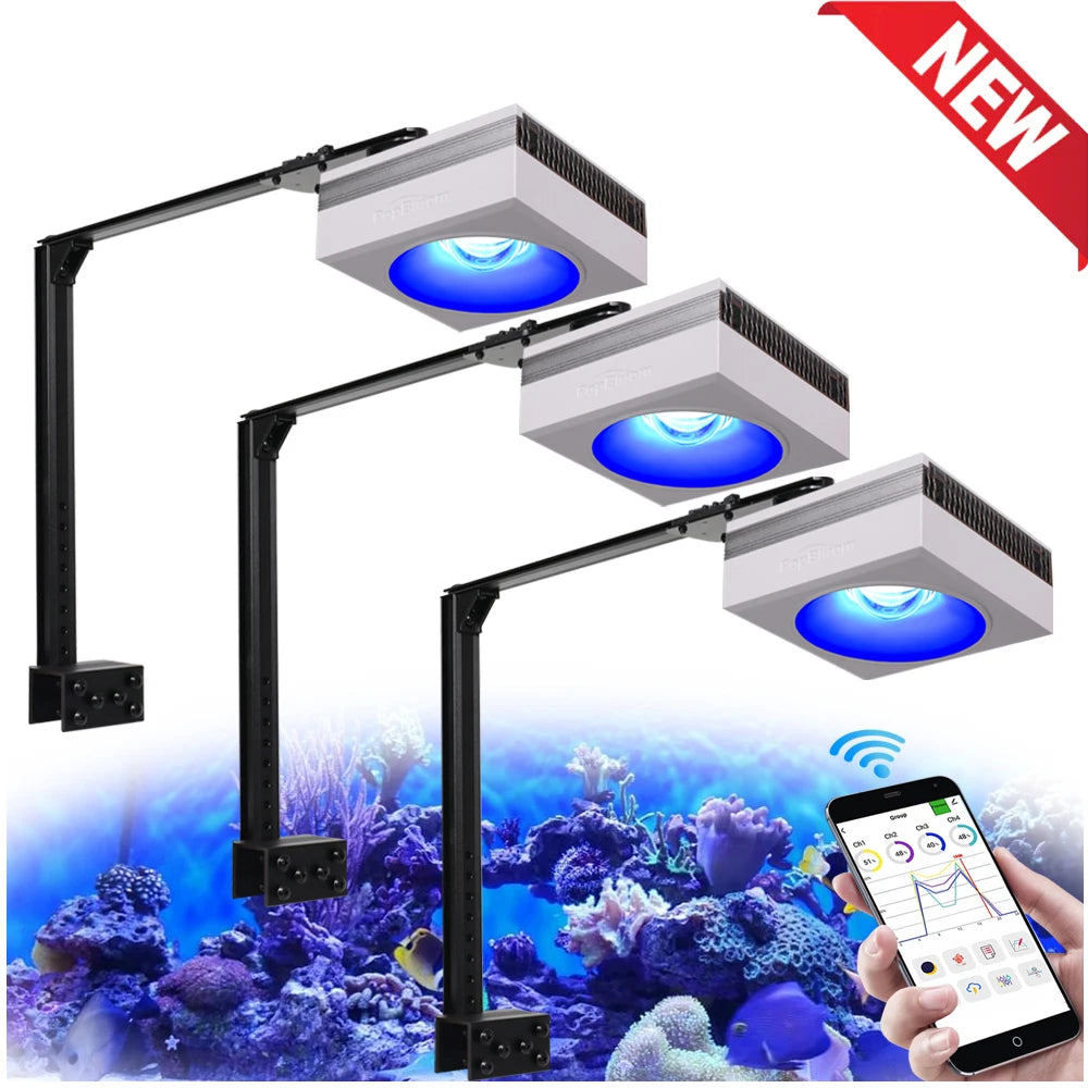 PopBloom RL90 WiFi LED Aquarium Light – Full Spectrum Reef Lamp for Saltwater Coral & Marine Tank Growth
