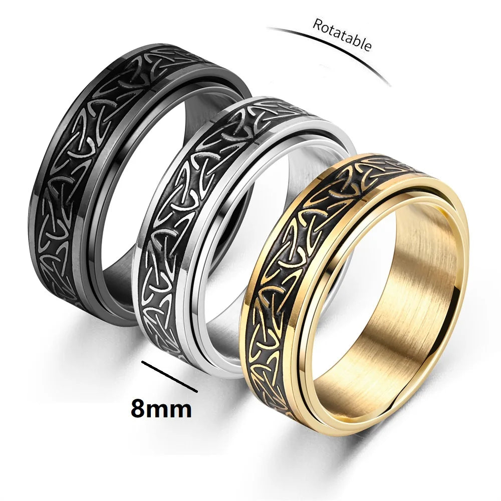 Punk Viking Script Stainless Steel Fidget Ring – Rotating Spinner for Men, Stress & Anxiety Relief Rock Band Jewelry
