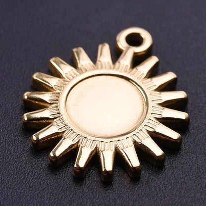 6pcs Real Gold-Plated Sun Charms - Stainless Steel Jewelry Making Pendants, Heart, Moon & Sunshine Design