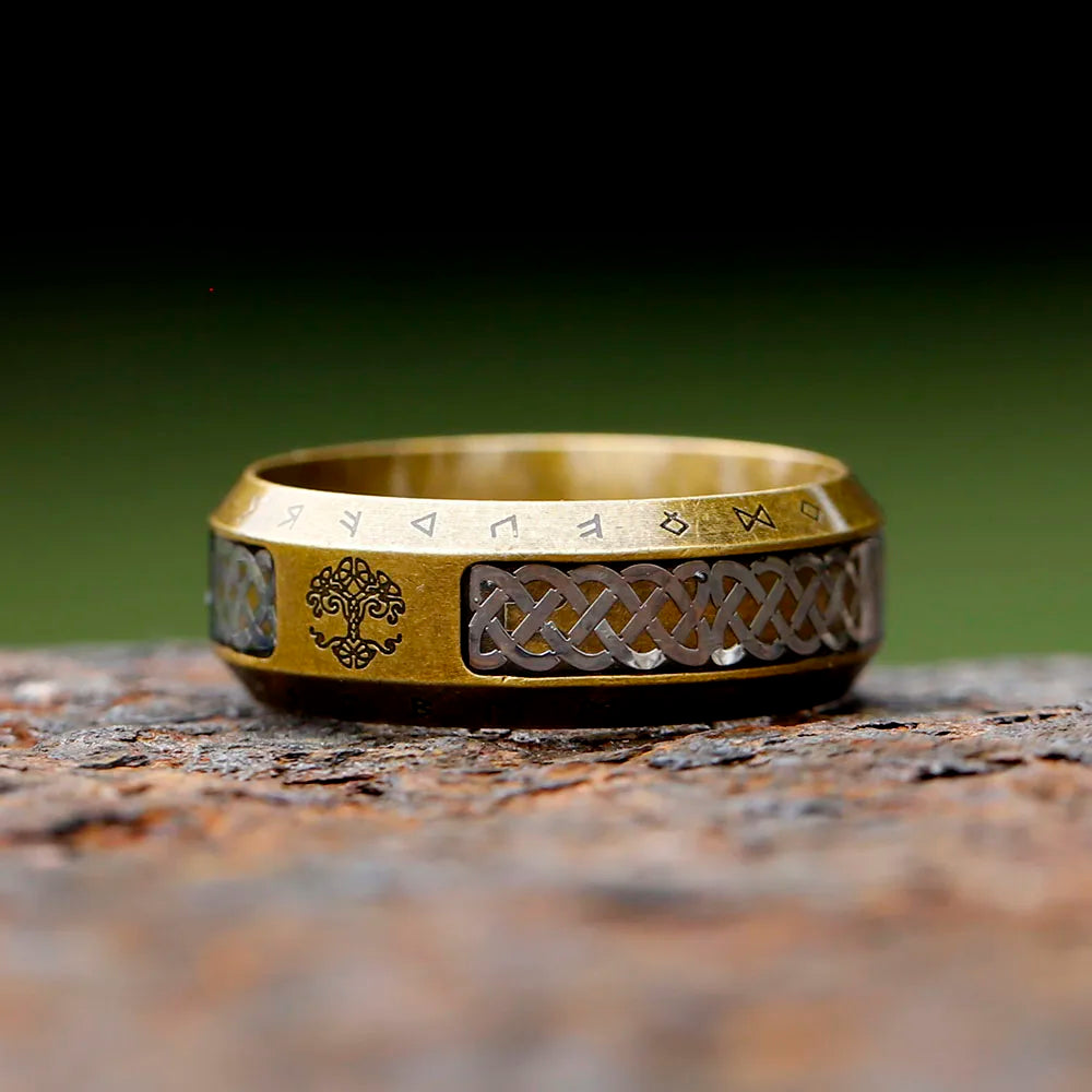 Stainless Steel Viking Rune Ring – Tree of Life & Celtic Knot Design, Vintage Nordic Jewelry for Men