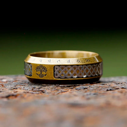 Stainless Steel Viking Rune Ring – Tree of Life & Celtic Knot Design, Vintage Nordic Jewelry for Men