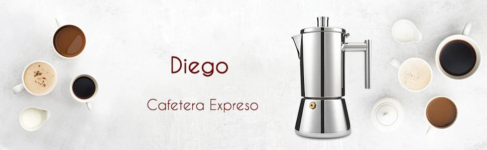 Easyworkz Diego 4-Cup Stovetop Espresso Maker — Stainless Steel Italian Moka Pot, 6.8 oz Induction Coffee Machine