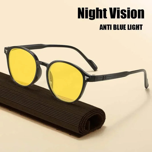 Round Frame Yellow Lens Night Vision Glasses — Ultralight Blue Light Blocking Eyewear for Men & Women, Eye Protection for Driving