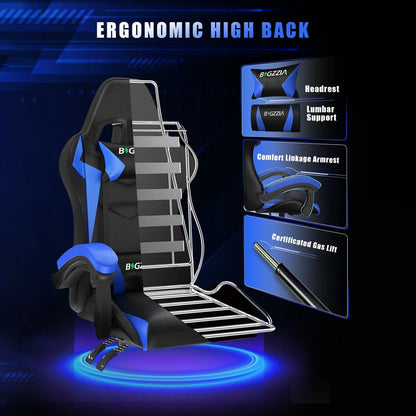 RGB Gaming Chair with LED Lights – Ergonomic PU Leather High Back Reclining Office Chair with Headrest