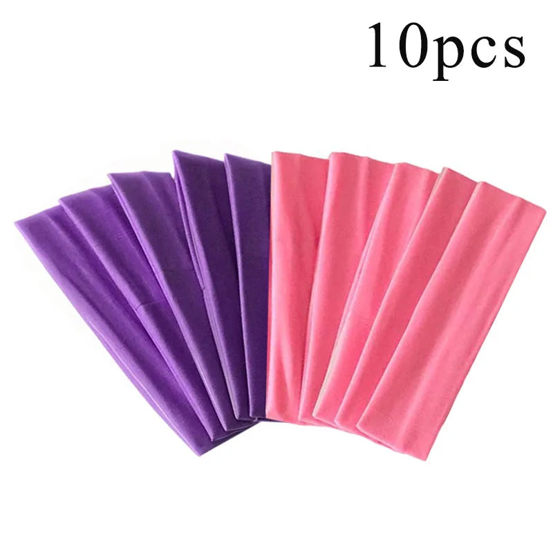 10 Pcs Elastic Hair Bands - Solid Color Fashion Headbands for Women, Sports, Running, Fitness, Yoga & Makeup Accessories