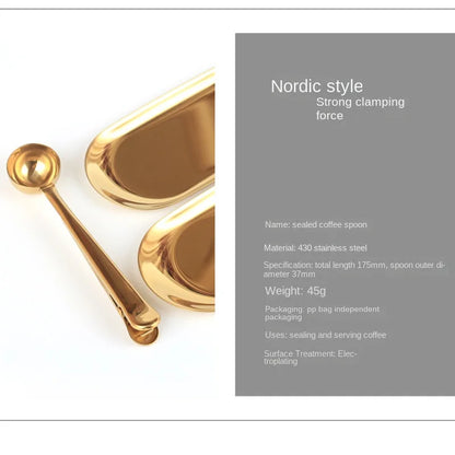 2-in-1 Stainless Steel Coffee Scoop - Coffee Powder Measuring Scoop with Sealing Clip, Tea Milk Powder Scoop, Coffee Accessories