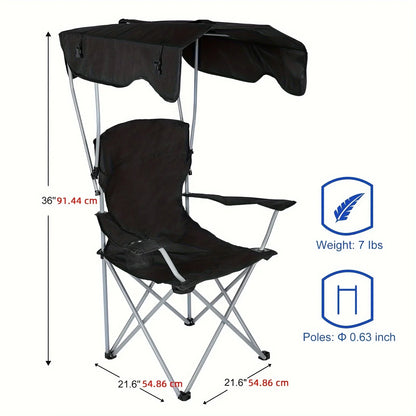 Canopy Lounge Chair with Sunshade – Portable Outdoor Camping & Hiking Chair with Holder, 1-Pack