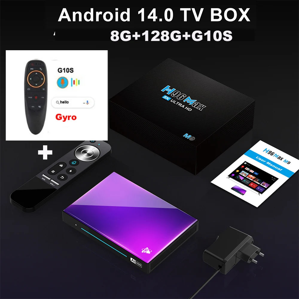 H96 MAX M9 AI Android 14 TV Box, 8-Core Rockchip RK3576, 4GB/64GB to 8GB/128GB, Wifi6, 8K 120fps, BT5.4, 1000M LAN
