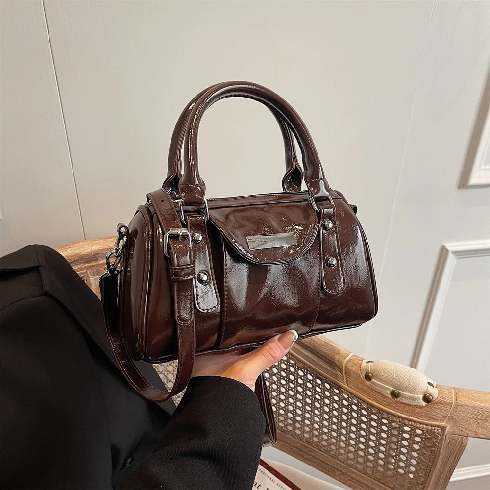 Burgundy Mini Top-Handle Bag for Women — PU Leather Shoulder & Crossbody Handbag 2024 Luxury Designer