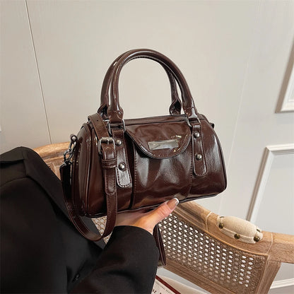 Burgundy Mini Top-Handle Bag for Women — PU Leather Shoulder & Crossbody Handbag 2024 Luxury Designer