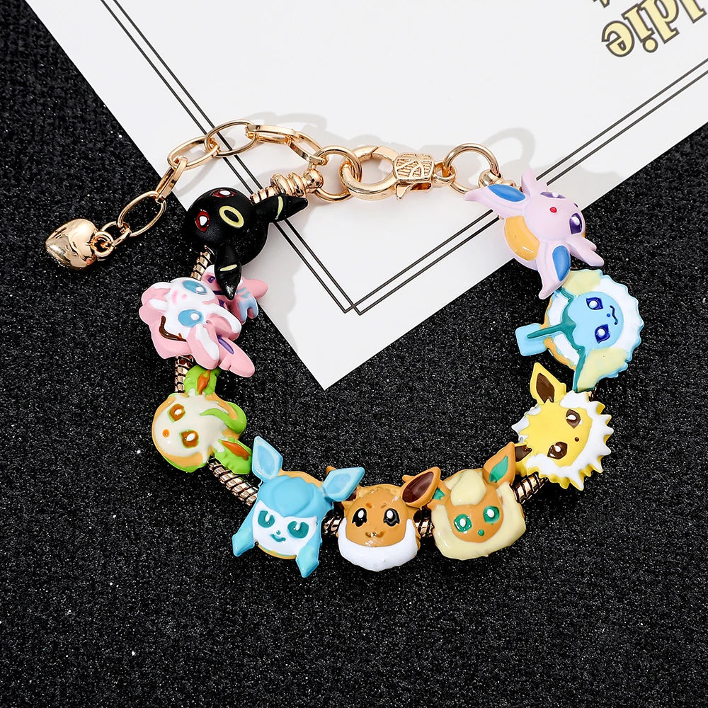 Pokemon Anime Eevee Beads Bracelet – Cute Cartoon Enamel Beaded Hand Chain, DIY Bangle Jewelry for Women & Men