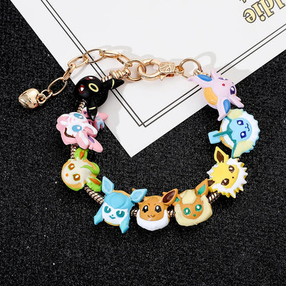 Pokemon Anime Eevee Beads Bracelet – Cute Cartoon Enamel Beaded Hand Chain, DIY Bangle Jewelry for Women & Men