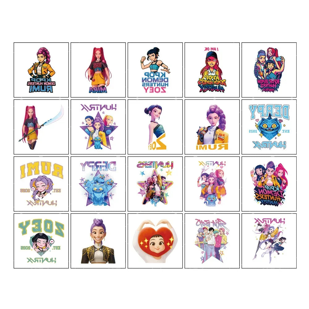 20PCS K-Pop Demon Hunters Temporary Tattoo Stickers – Cute Waterproof Cartoon Party & Christmas Gift