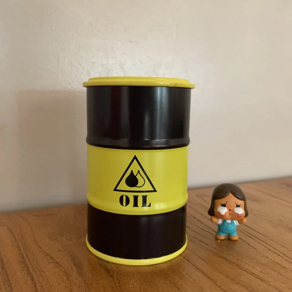 Iron Mini Oil Drum Model – Chemistry Car Desktop Decoration & Storage Box War Games Scene Toy for Boys