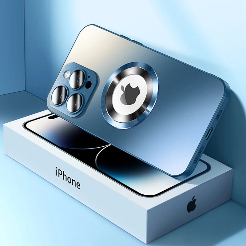 Tempered Glass Matte MagSafe Case — Shockproof Magnetic Wireless Charging Cover for iPhone 14–16 Pro Max