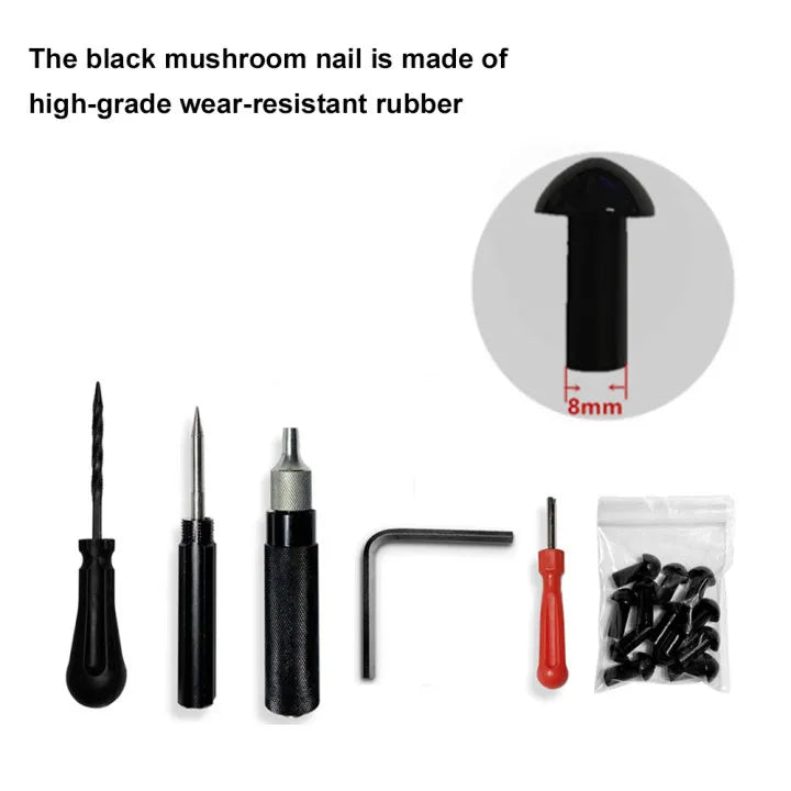 Car & Motorcycle Tire Repair Kit – Puncture Plugger Tools with Mushroom Plug, Probe & Nozzle