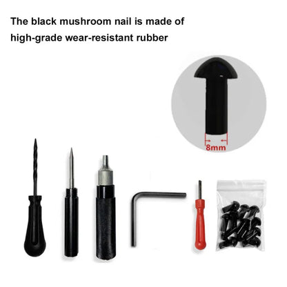 Car & Motorcycle Tire Repair Kit – Puncture Plugger Tools with Mushroom Plug, Probe & Nozzle