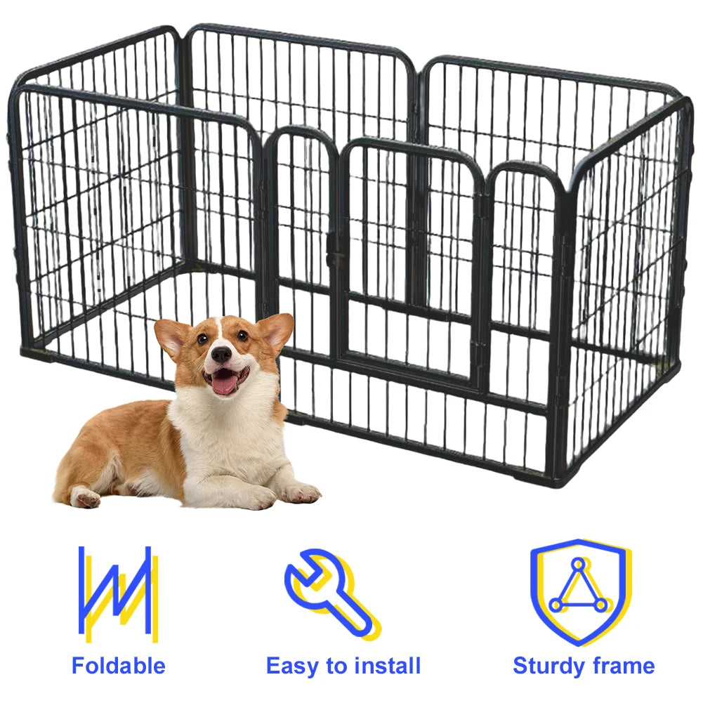 6-Panel Heavy Duty Foldable Pet Exercise Fence — Puppy Kennel Cage & Metal Barrier for Dogs, Cats, Rabbits