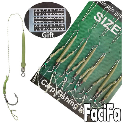 6pcs Carp Fishing Hair Rig Hooks – Ready-Made Boilie Hooks with Line and Anti-Tangle Sleeves