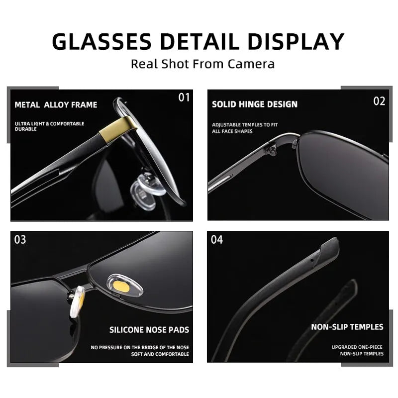 New Square Photochromic Polarized Sunglasses: Men's Color Changing Sun Glasses Chameleon Anti-Glare Driving Oculos De Sol