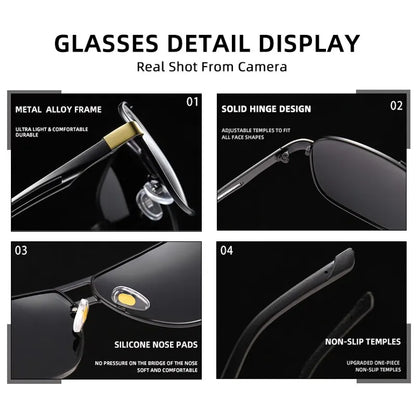 New Square Photochromic Polarized Sunglasses: Men's Color Changing Sun Glasses Chameleon Anti-Glare Driving Oculos De Sol