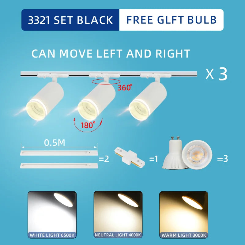 LED Track Light System – 85-265V COB Ceiling Lamp Set with Rails & Spots for Clothing Shops, Living Rooms & Stores