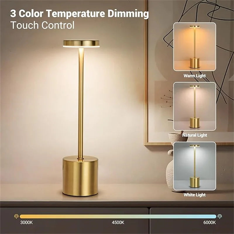 Classic USB Rechargeable Table Lamp – Stepless Dimming Touch Desk Lamp with 3 Colors for Bedside, Hotel & Bar Decoration