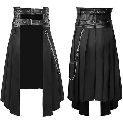 Unisex Leather Skirt – Gothic Punk Rock Casual Wear for Men, Large Size, Medieval & Scottish Style