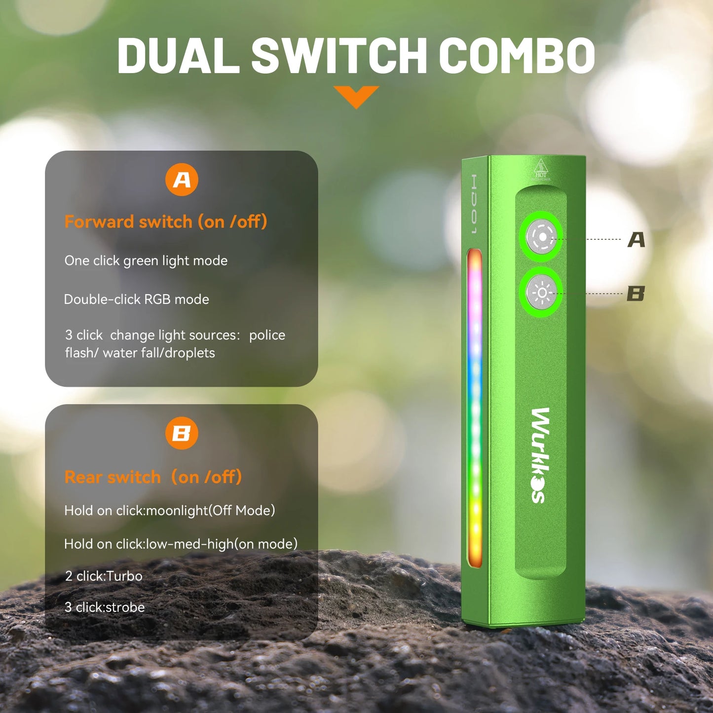 Wurkkos HD01 Multifunctional Flashlight – 1200LM 90CRI with Side RGB Lights, IP65 Waterproof for Hiking