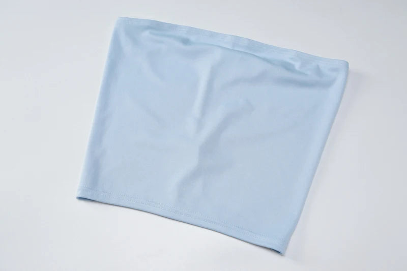 Hugcitar Solid Sleeveless Folds Tube Crop Top & Skirt Set – 2 Piece Summer Fashion Streetwear, Beach Clothing