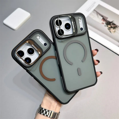 Luxury Matte Transparent MagSafe Kickstand Case — Magnetic Stand Cover for iPhone 11–17 Air, Plus, Pro Max