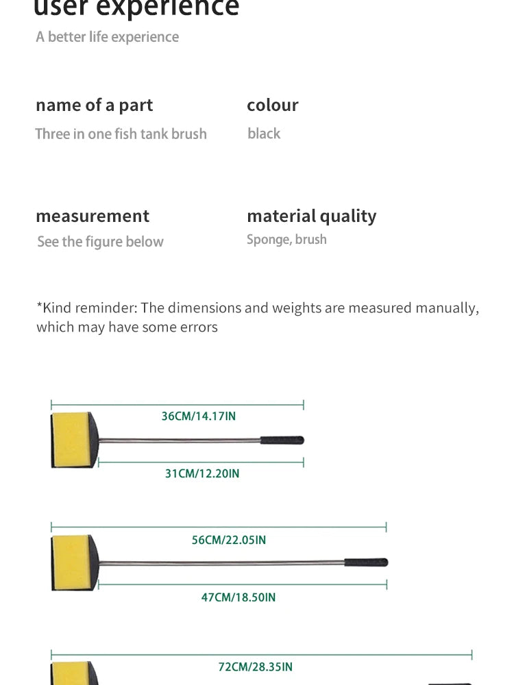 Fish Tank Long Handle Brush – Double-Sided Cleaning Brush for Aquariums, Aquarium Cleaning Tools