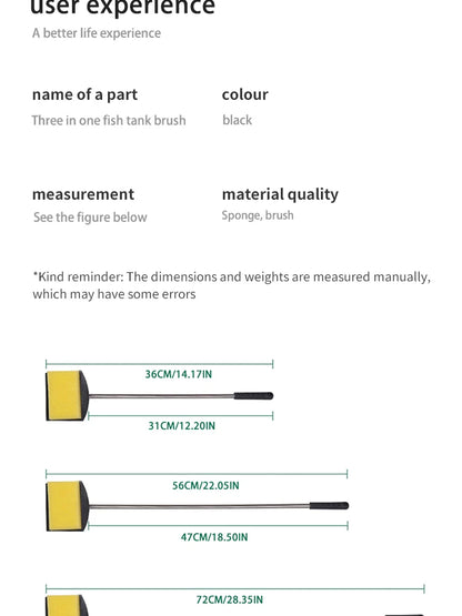 Fish Tank Long Handle Brush – Double-Sided Cleaning Brush for Aquariums, Aquarium Cleaning Tools