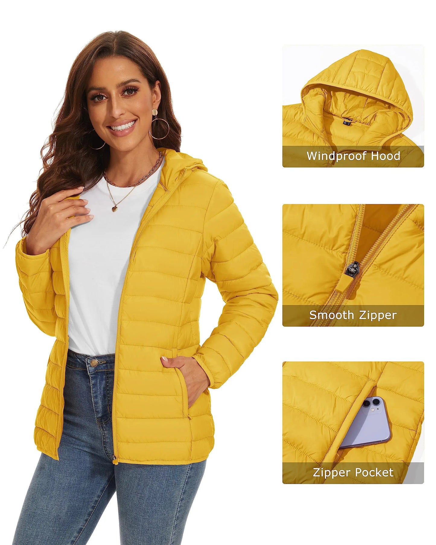 TACVASEN Women's Hooded Puffer Jacket – Full Zip Quilted Winter Coat, Lightweight Windbreaker Outerwear