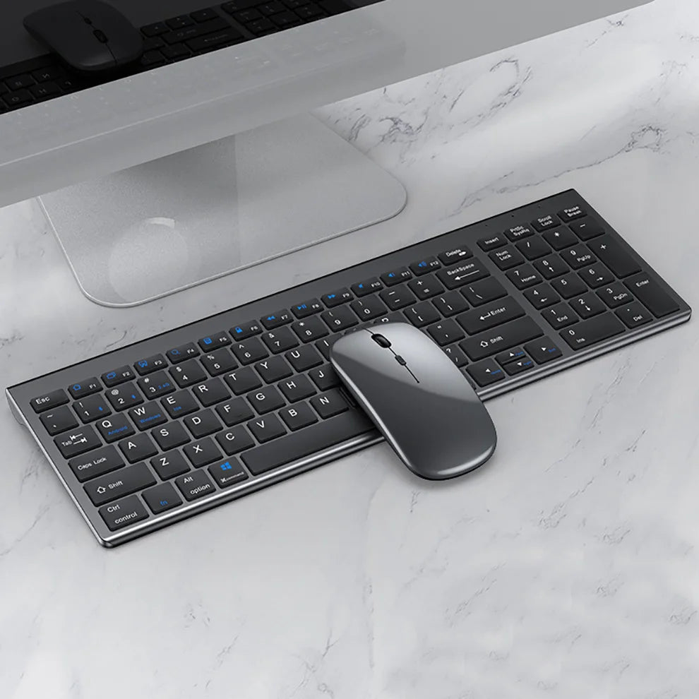 Jomaa Slim Bluetooth Keyboard & Mouse Set — Rechargeable 2.4G USB Wireless Combo for Laptop & Computer