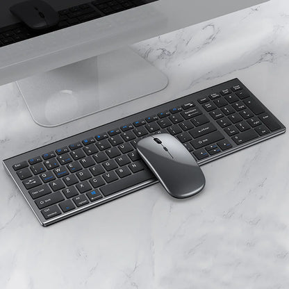 Jomaa Slim Bluetooth Keyboard & Mouse Set — Rechargeable 2.4G USB Wireless Combo for Laptop & Computer