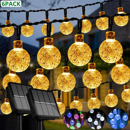 LED Solar String Lights – 60 Waterproof Crystal Globe Lights with 8 Modes for Outdoor Patio, Party & Tree Decor