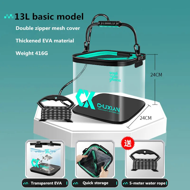 13L Foldable EVA Live Fish Bucket – Thickened Portable Water Tank for Fishing Gear and Accessories
